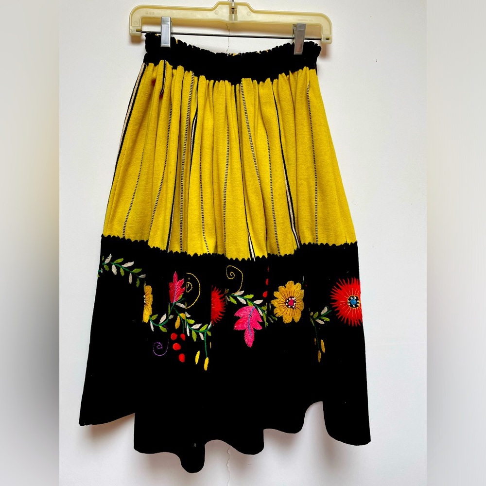 Mexican Embroidered gathered wool skirt.